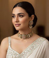 NIYA Sabyasachi inspired pink mint kundan choker with Earrings, Indian Pakistani traditional wedding jewelry, pink mint colour necklace set