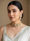 NIYA Sabyasachi inspired pink mint kundan choker with Earrings, Indian Pakistani traditional wedding jewelry, pink mint colour necklace set