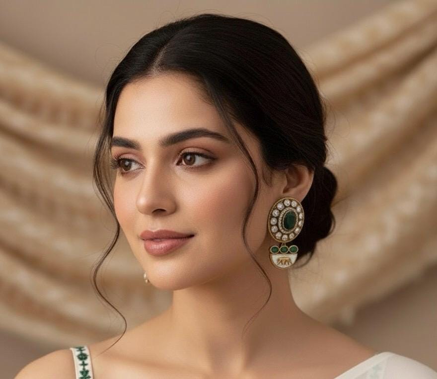 NIYA Sabyasachi inspired green kundan choker with Earrings, Indian Pakistani traditional wedding jewelry, green colour necklace set