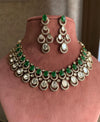 MUGDHA Emerald green Premium quality Moissanite and kundan Necklace set ,indian Pakistani wedding jewelry, Victorian style  green jewelry