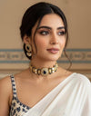 NIYA Sabyasachi inspired navy blue kundan choker with Earrings, Indian Pakistani traditional wedding jewelry, royal blue colour necklace set