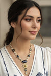 URVI Sabyasachi inspired Dark blue Victorian style kundan necklace set,Indian Bridal jewelry, cz kundan Victorian golden polish