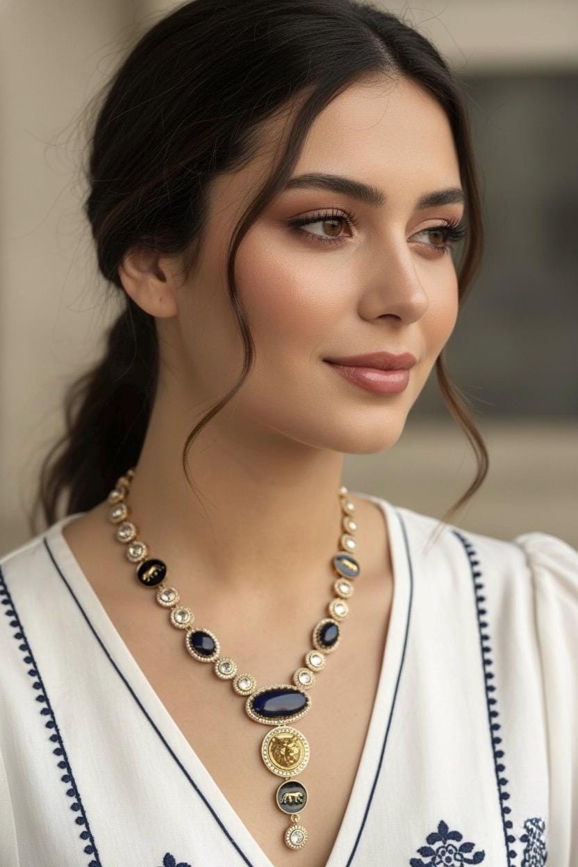 URVI Sabyasachi inspired Dark blue Victorian style kundan necklace set,Indian Bridal jewelry, cz kundan Victorian golden polish