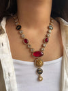 URVI Sabyasachi inspired Red Victorian style kundan necklace set,Indian Bridal jewelry, cz kundan Victorian golden polish