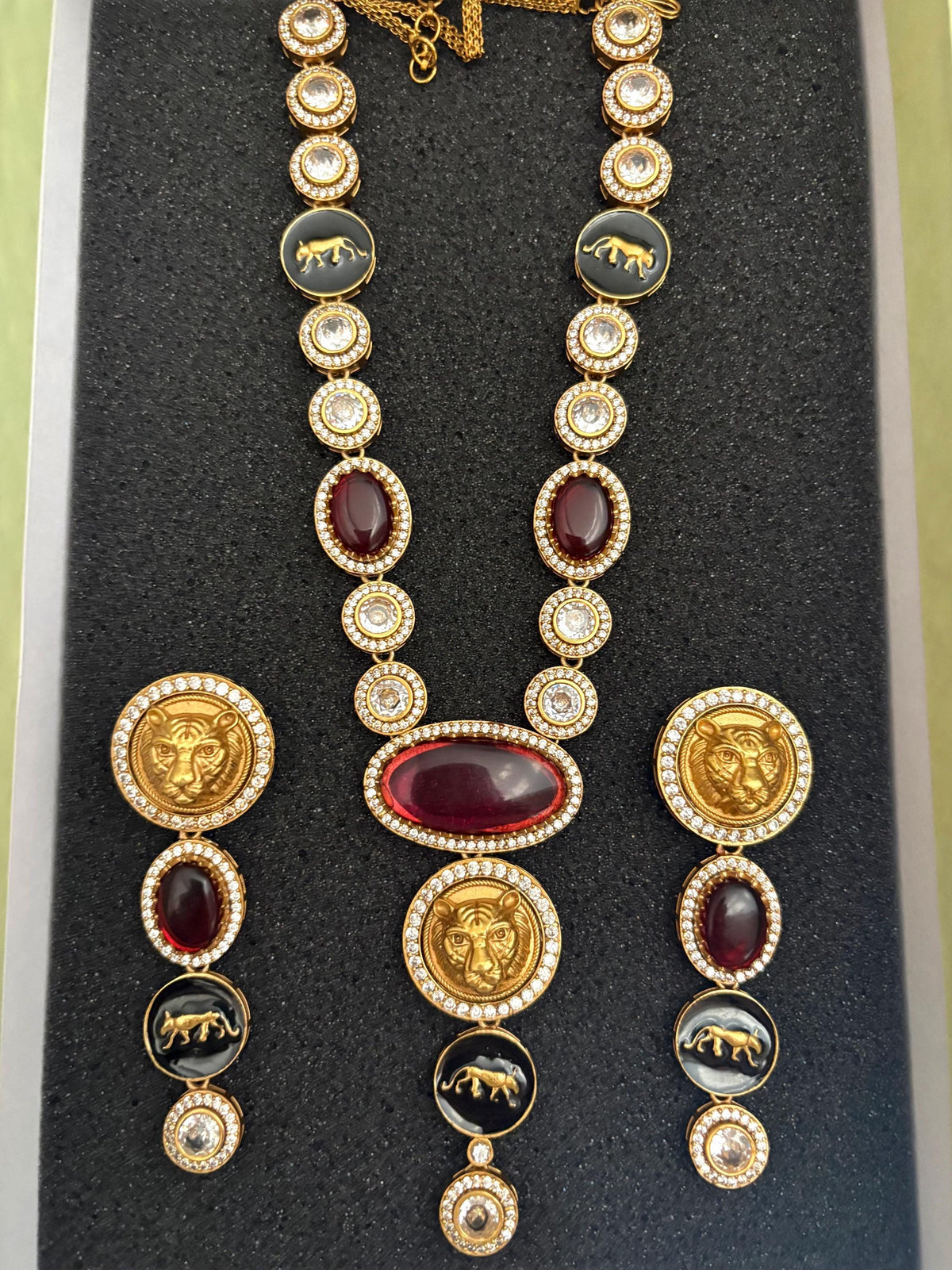 URVI Sabyasachi inspired Red Victorian style kundan necklace set,Indian Bridal jewelry, cz kundan Victorian golden polish