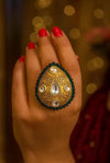 SAIMA green adjustable kundan ring , Indian ethnic high quality ring, Indian Pakistani bridal jewelry