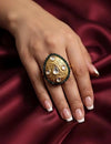SAIMA green adjustable kundan ring , Indian ethnic high quality ring, Indian Pakistani bridal jewelry