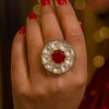 ALYA Ruby red adjustable kundan ring , Indian ethnic high quality ring, Indian Pakistani bridal jewelry