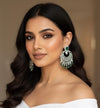 NURA high quality Emerald green american diamond earrings Indian Wedding jewellery, bridal,bollywood jewelry, prom night, green cz chandbali