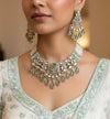 KASHMIRA mint colour Premium quality Moissanite and kundan Necklace set, Indian Pakistani wedding bridal jewelry,uncut polki festive jewelry