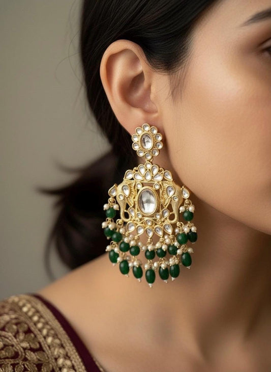 KIMI  Elephant motif Green earrings / Bollywood kundan earrings /Pakistani Wedding bridal / Indian Diwali jewelry/green colour chandbali