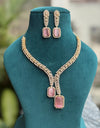 RHIANNA two tone Light pink golden polish necklace set, cz zircon American Diamond jewelry Pakistani bridal wedding jewelry