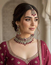 PARINAZ Ruby colour Premium quality Moissanite and kundan Necklace set, Indian Pakistani wedding bridal uncut polki jewelry with maangtika