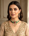 ARSHEYA Premium quality Ruby red and green Doublet Stone polki kundan choker Necklace Set ,Statement wedding bridal jewelry