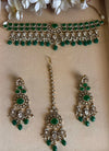 PARINAZ Emerald green Premium quality Moissanite and kundan Necklace set, Indian Pakistani wedding bridal uncut polki jewelry with maangtika