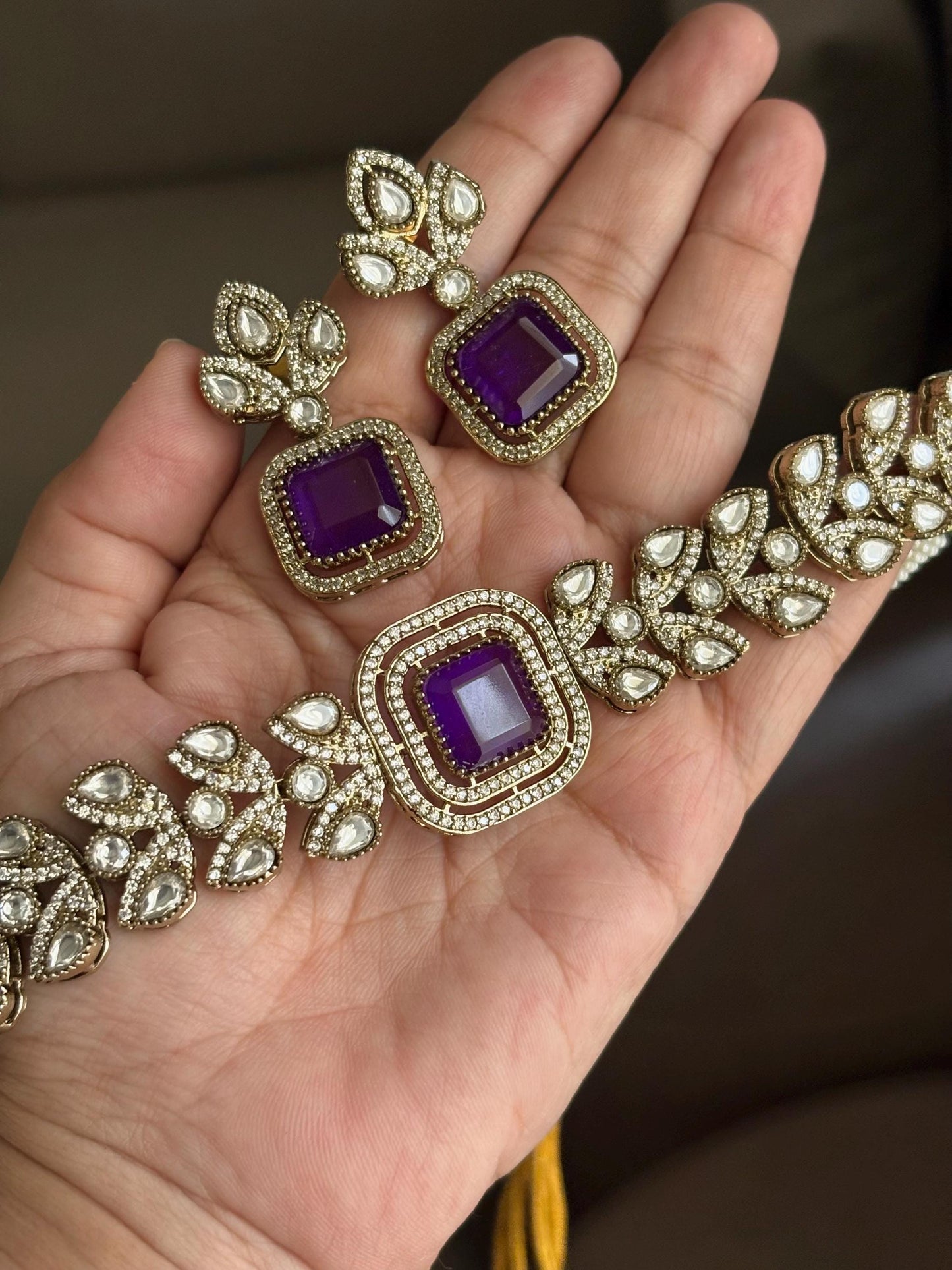 VRINDA Purple Victorian style Sabyasachi kundan choker set in high quality doublet stone,Indian Pakistani bridal wedding amethyst jewelery