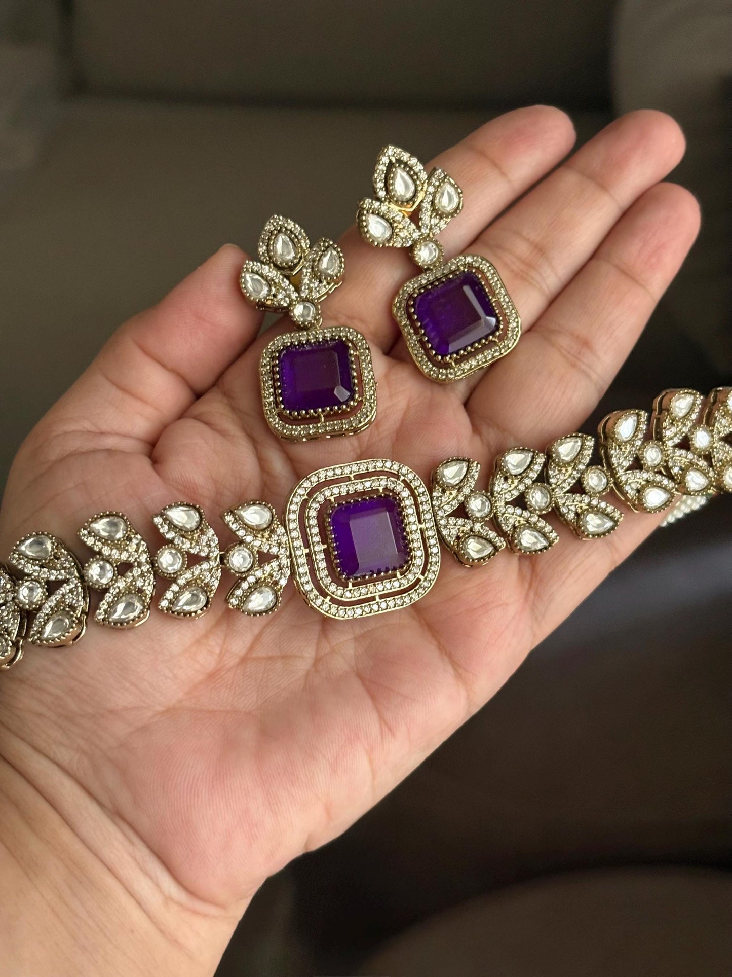 VRINDA Purple Victorian style Sabyasachi kundan choker set in high quality doublet stone,Indian Pakistani bridal wedding amethyst jewelery