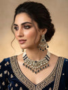 KASHMIRA Dark Blue quality Moissanite and kundan Necklace set, Indian Pakistani wedding bridal jewelry uncut polki festive jewelry