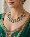 MAHIKA Premium quality Moissanite and kundan Necklace set in emerald green colour ,indian bridal jewelry