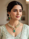 JIYA Sabyasachi inspired mint colour hasli style kundan necklace set in doublet stone Indian  pakistani wedding bridal jewelery