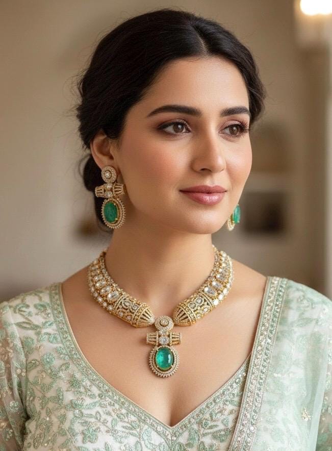JIYA Sabyasachi inspired mint colour hasli style kundan necklace set in doublet stone Indian  pakistani wedding bridal jewelery