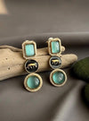 VIYA Sabyasachi inspired mint green earrings, Indian fusion earrings in mint green colour, indo western jewelry