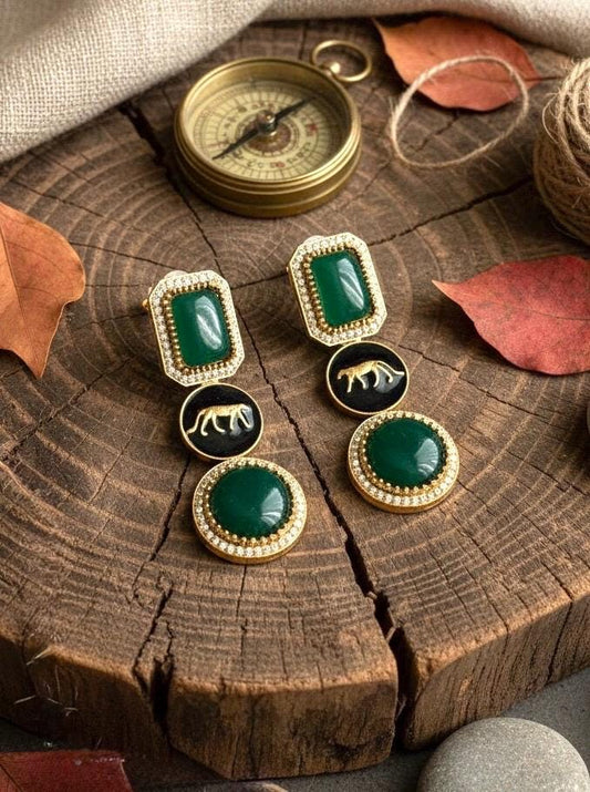 VIYA Sabyasachi inspired green colour earrings, Indian fusion earrings in green colour, indo western jewelry