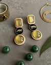 VIYA Sabyasachi inspired deep yellow colour earrings, Indian fusion earrings in yellow colour, indo western jewelry