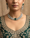 SHIRIN High quality Green stone necklace set in  Uncut Polki diamond ,cz Kundan Necklace and earrings ,Indian Pakistani bridal jewelry