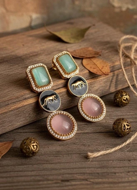 VIYA Sabyasachi inspired mint pink  earrings, Indian fusion earrings in mint pink colour, indo western jewelry
