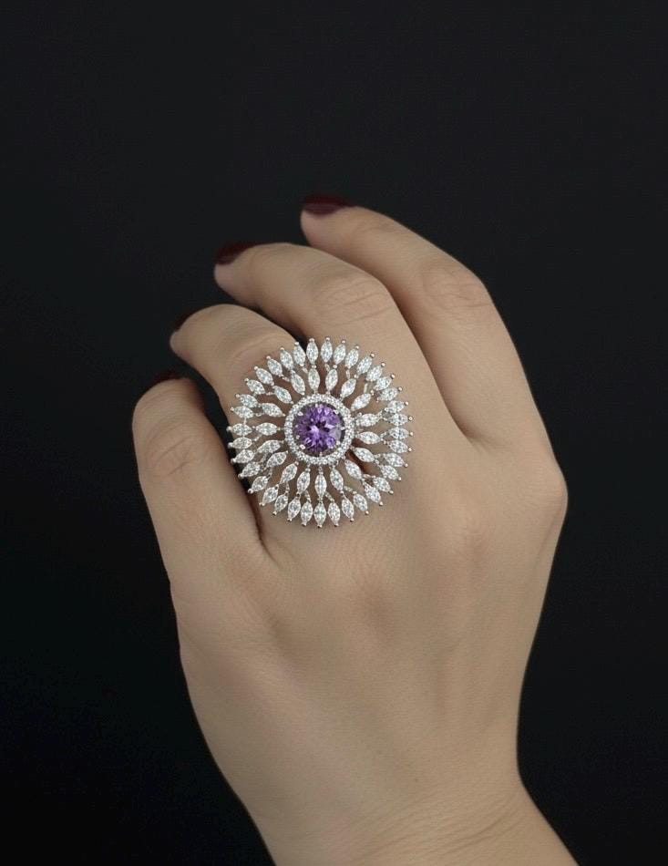 EMMA Purple cocktail ring ,adjustable American diamond ring ,high quality cz zircon amethyst jewelry