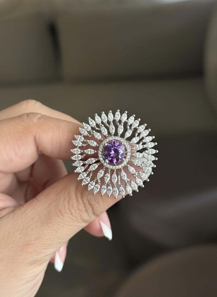 EMMA Purple cocktail ring ,adjustable American diamond ring ,high quality cz zircon amethyst jewelry