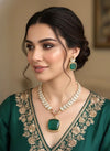 ARLEENA Victorian style Emerald green Doublet Stone Necklace Set in golden polish,cz zircon Indian Pakistani wedding bridal jewelry