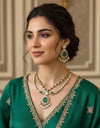 TARINI Emerald green cz polki doublet stone necklace set,Indian Pakistani green colour kundan wedding bridal jewelery