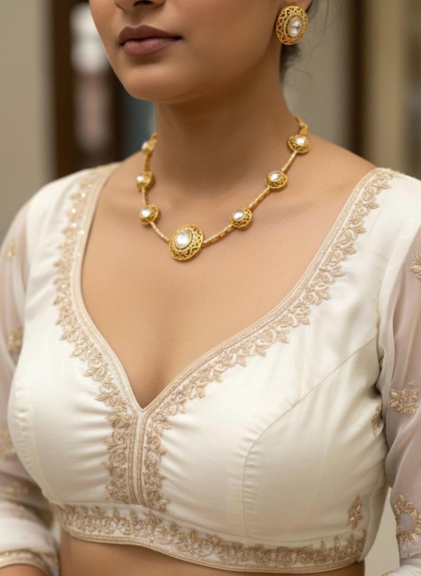 KYNA clear stones kundan lightweight necklace with studs, Matt gold finish Indian ethnic jewelry