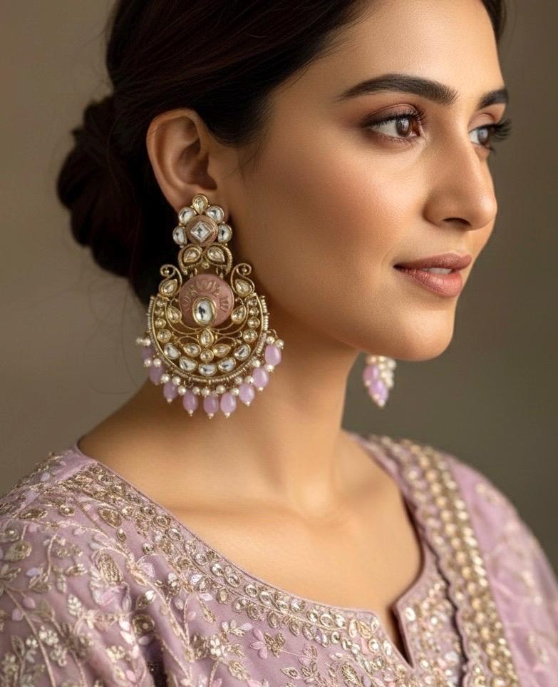 ASHA Teal Gold Tone Royal Kundan Chandbali / Indian Earrings, Wedding Jewelry Pakistani event accessory golden bollywood chandbalis