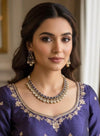 KALA High quality Purple necklace set in Polki diamond ,cz Kundan Necklace and earrings ,Indian Pakistani bridal jewelry