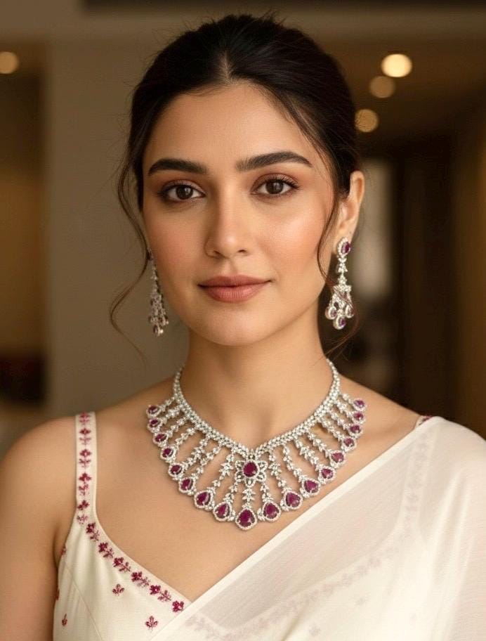 KASHIKA Ruby stones necklace earrings in American Diamond, high quality cz zircon jewelry,prom,gala dinner ruby colour jewellery set