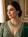 MUGDHA Emerald green Premium quality Moissanite and kundan Necklace set ,indian Pakistani wedding jewelry, Victorian style  green jewelry