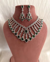 KASHIKA Emerald green necklace earrings in American Diamond, high quality cz zircon jewelry,prom,gala dinner green colour jewellery set