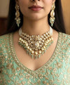 RANIA Sabyasachi inspired mint and golden cz   Polki Kundan choker necklace set, indian wedding Rajwada jewelry/ pakistani nikaah jewelry