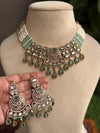 KASHMIRA mint colour Premium quality Moissanite and kundan Necklace set, Indian Pakistani wedding bridal jewelry,uncut polki festive jewelry