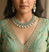 MUGDHA Mint colour Premium quality Moissanite and kundan Necklace set ,indian Pakistani wedding jewelry, Victorian style mint green jewelry