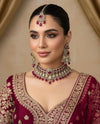 PARINAZ Ruby colour Premium quality Moissanite and kundan Necklace set, Indian Pakistani wedding bridal uncut polki jewelry with maangtika