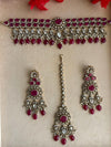 PARINAZ Ruby colour Premium quality Moissanite and kundan Necklace set, Indian Pakistani wedding bridal uncut polki jewelry with maangtika