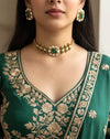 SABAA Emerald Green Doublet Stone kundan Choker with stud Earrings , emerald green sleek necklace set,Indian Pakistani bridal jewelry