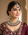 JESMINA Maroon cz kundan and zircon  Necklace set, maangtika included, Indian Pakistani wedding bridal jewelry