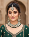 JESMINA Green cz kundan and zircon  Necklace set, maangtika included, Indian Pakistani wedding bridal jewelry