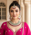 JESMINA Rani pink cz kundan and zircon  Necklace set, maangtika included,Fuchsia Indian Pakistani wedding bridal jewelry