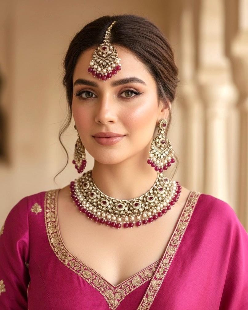 AMEIRA Pink Kundan Necklace Set